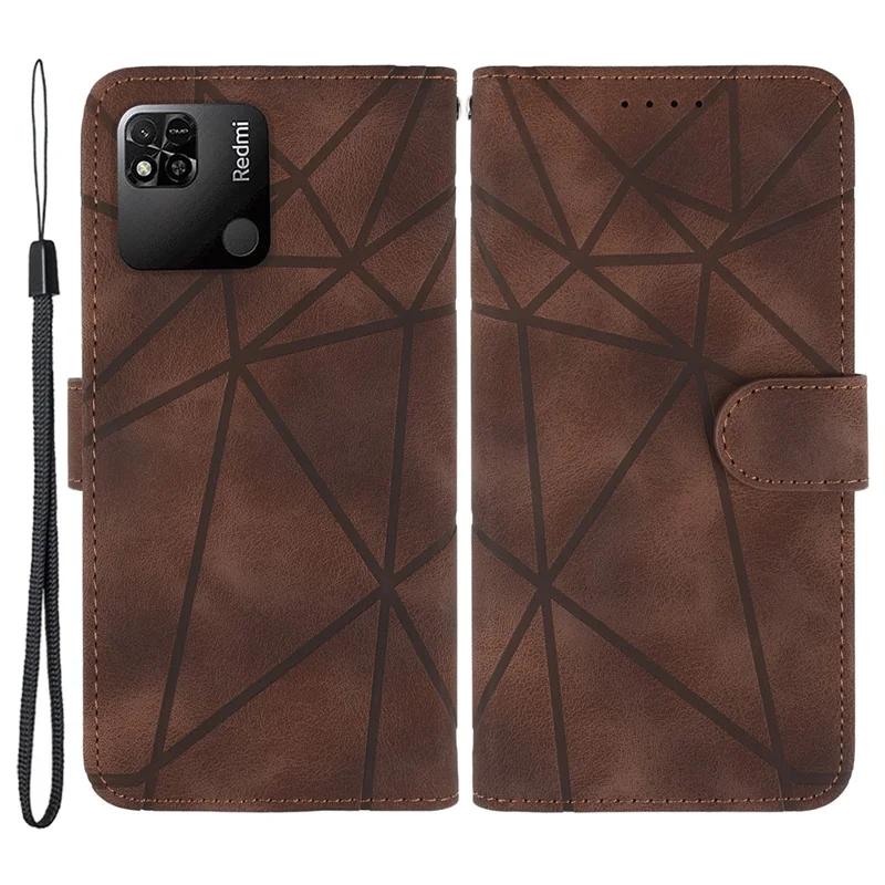 For Xiaomi Redmi 9C / 9C NFC / 10A Case Wallet Line Pattern Skin-Friendly Leather Cover - Brown