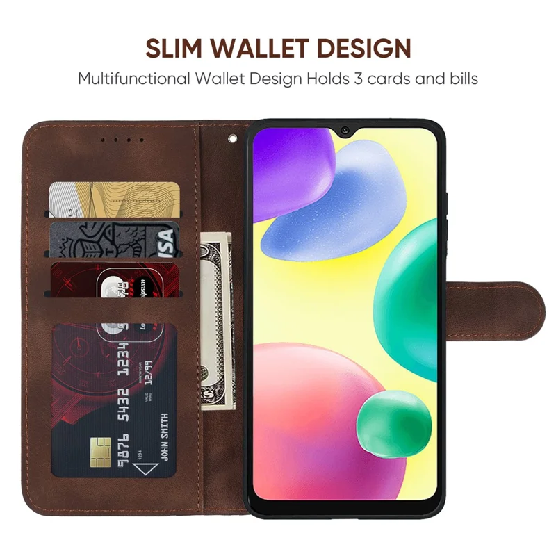 For Xiaomi Redmi 9C / 9C NFC / 10A Case Wallet Line Pattern Skin-Friendly Leather Cover - Brown
