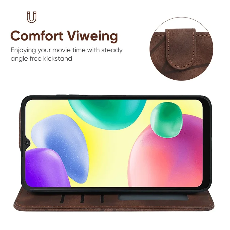 For Xiaomi Redmi 9C / 9C NFC / 10A Case Wallet Line Pattern Skin-Friendly Leather Cover - Brown