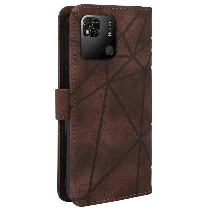 For Xiaomi Redmi 9C / 9C NFC / 10A Case Wallet Line Pattern Skin-Friendly Leather Cover - Brown