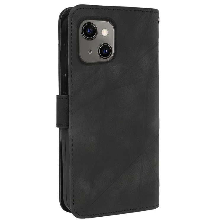 Funda para iPhone 14 Plus Skin-Touch, patrón de línea de cuero, ranuras para tarjetas, funda de teléfono con cartera - Negro