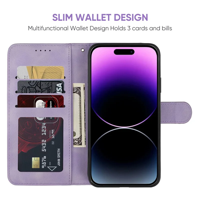 For iPhone 14 Pro Max Leather Case Skin-touch Texture Wallet Stand Phone Cover - Purple