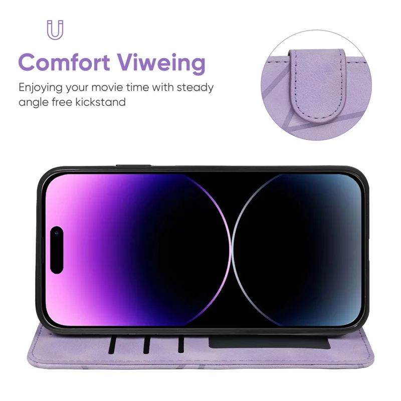For iPhone 14 Pro Max Leather Case Skin-touch Texture Wallet Stand Phone Cover - Purple
