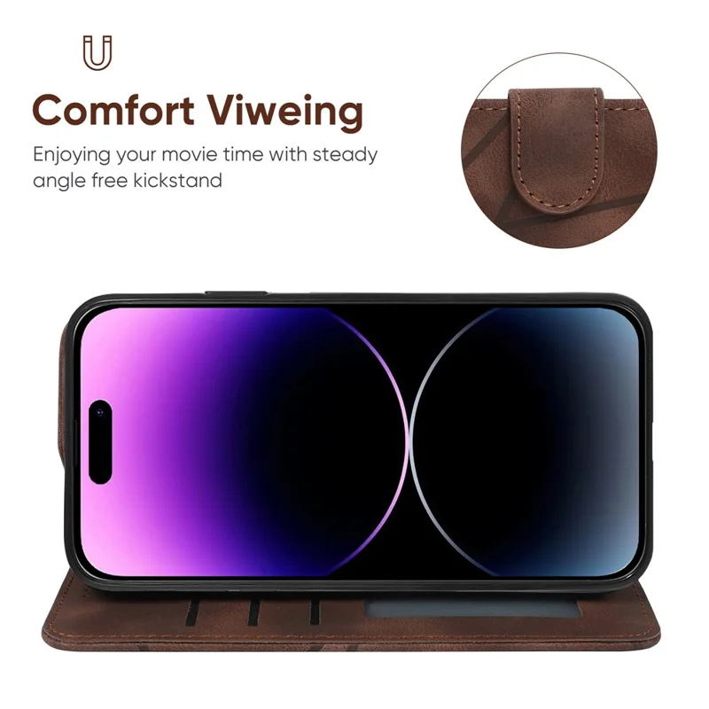 For iPhone 14 Pro Max Leather Case Skin-touch Texture Wallet Stand Phone Cover - Brown