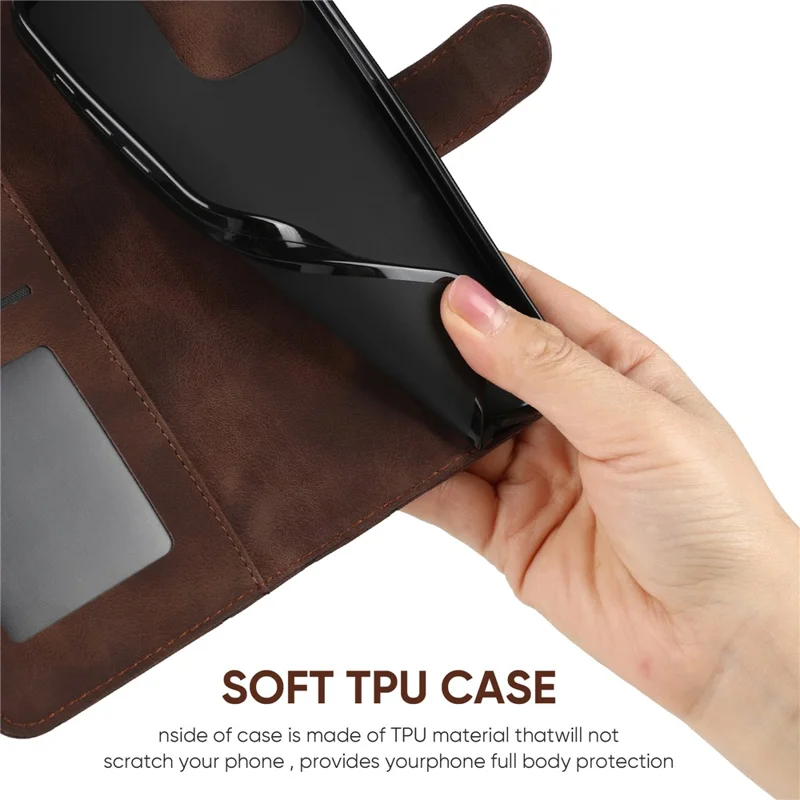 For iPhone 14 Pro Max Leather Case Skin-touch Texture Wallet Stand Phone Cover - Brown