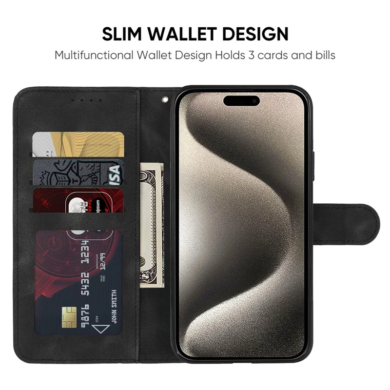 Für iPhone 15 Pro Case Line Pattern Leather Full Protection Folio Phone Cover - Schwarz