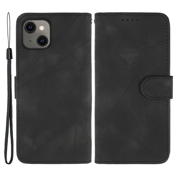 Für iPhone 15 Plus Case Lines Imprint Leather Wallet Phone Cover Skin Feeling - Schwarz