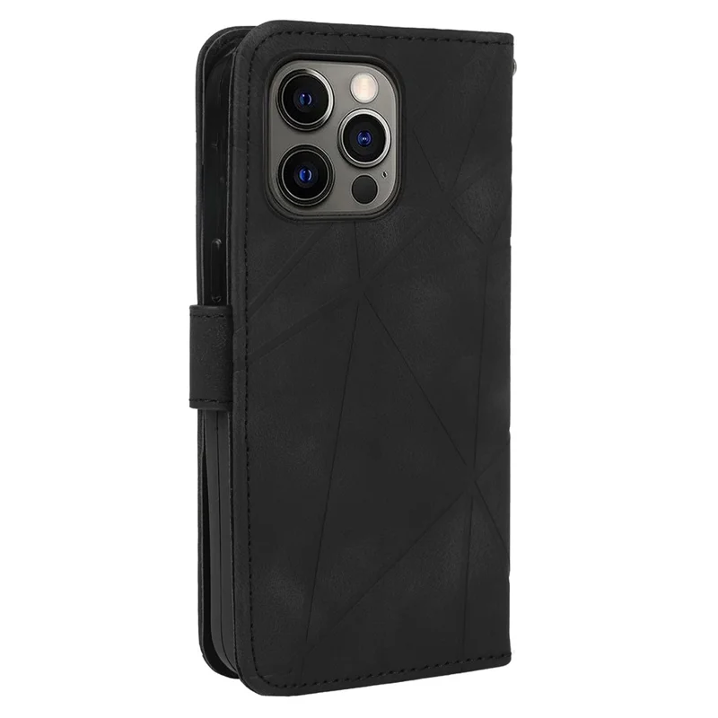 Für iPhone 15 Pro Max Wallet Case Lines Imprint Skin-Touch Leder Handyhülle - Schwarz