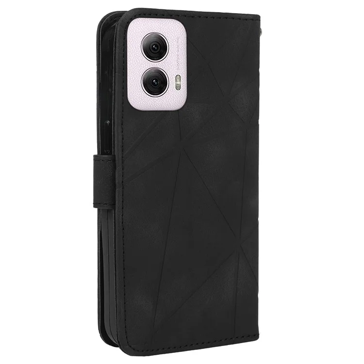 Für Motorola Moto G Power (2024) Hülle Linienmuster Hautfreundliches Leder-Handyhülle mit Kartenfach - Schwarz