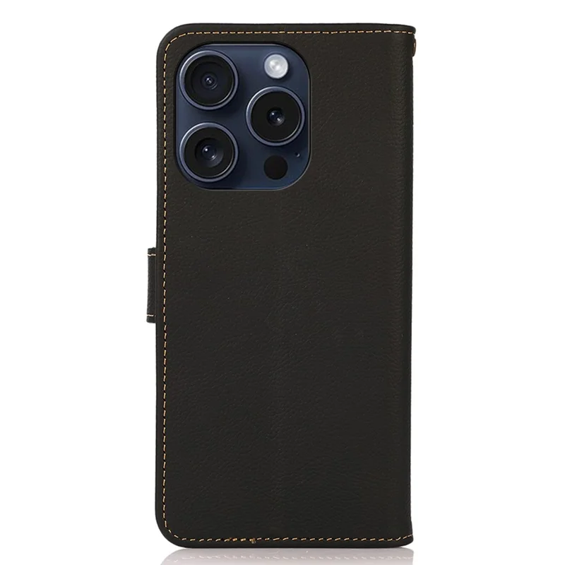 KHAZNEH Para iPhone 16 Pro Max Wallet Case RFID Blocking Genuine Cow Leather Phone Cover - Negro