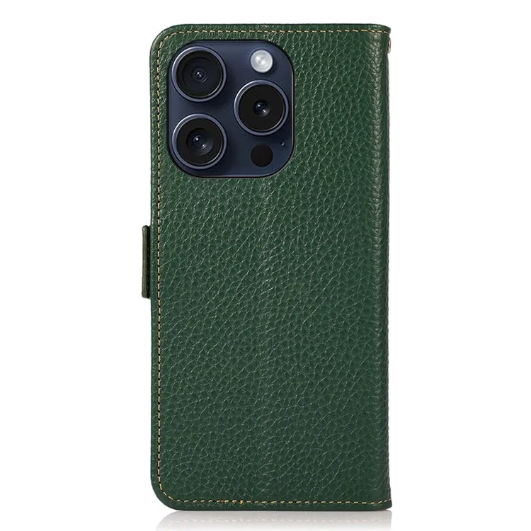 KHAZNEH Para iPhone 16 Pro Max Wallet Case Genuine Cow Leather Phone Cover RFID Blocking - Verde