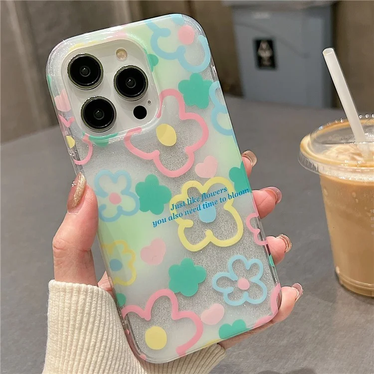 Для iPhone 15 Pro Max Case TPU+PC Цветочный Узор Двухслойный IMD Чехол для Телефона с Ручной Цепочкой - MK Flower 2