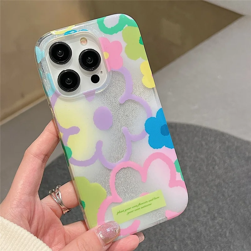 For iPhone 15 Pro Cover TPU+PC Flower Pattern Phone Case Dual-Layer IMD Phone Protective Shell with Hand Chain - MK Flower 4