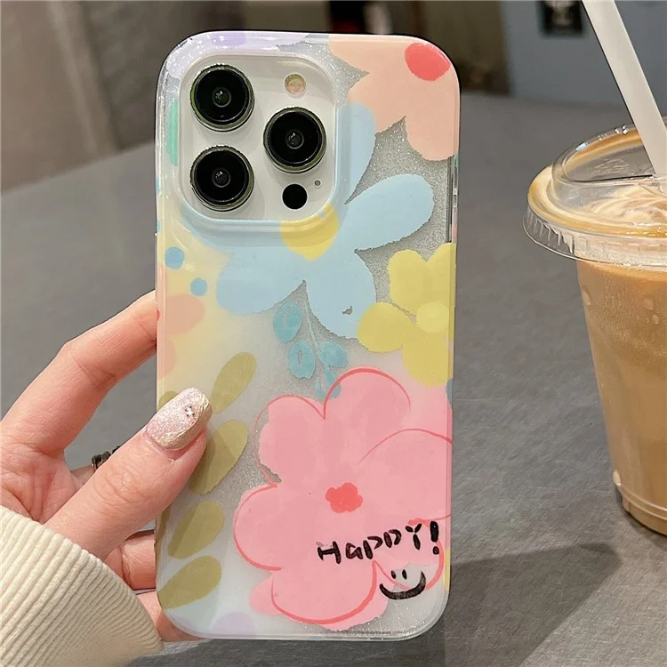 For iPhone 15 Pro Max Shockproof TPU+PC Phone Cover Dual-Layer IMD Phone Case Wholesale Mobile Supplier - MK Flower 1