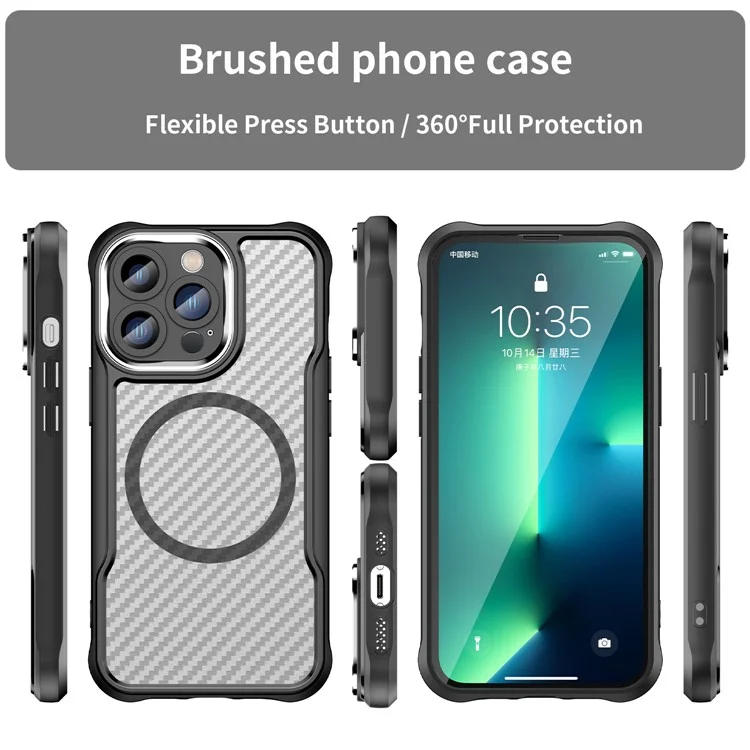 Capa Magnética Compatível com MagSafe para iPhone 15 Pro, Cobertura de Telefone de TPU+PC - Preta