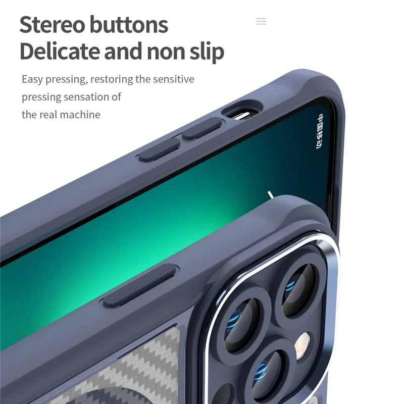 For iPhone 15 Pro Max Magnetic Case Smooth Carbon Fiber TPU+PC Translucent Phone Cover - Blue
