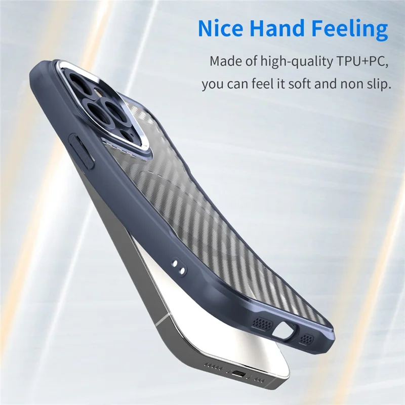 For iPhone 15 Pro Max Magnetic Case Smooth Carbon Fiber TPU+PC Translucent Phone Cover - Blue