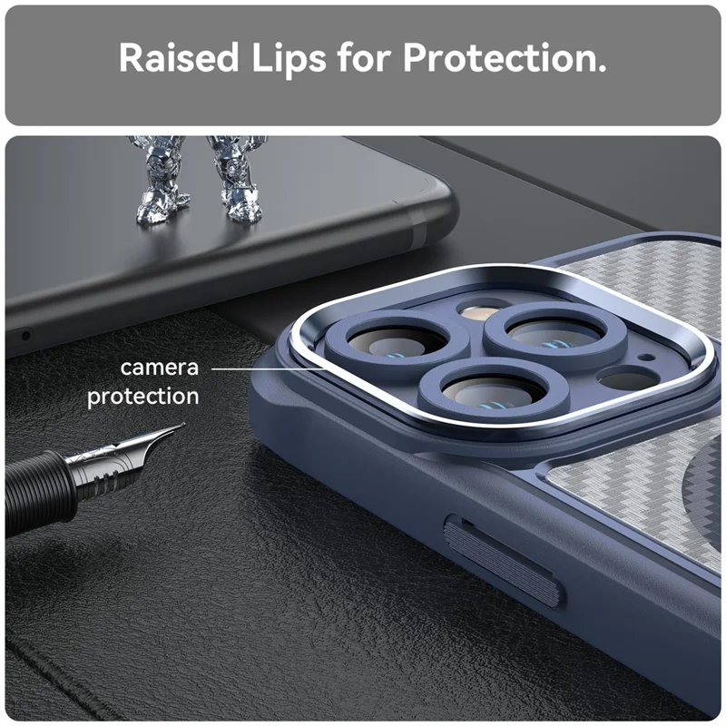 For iPhone 15 Pro Max Magnetic Case Smooth Carbon Fiber TPU+PC Translucent Phone Cover - Blue
