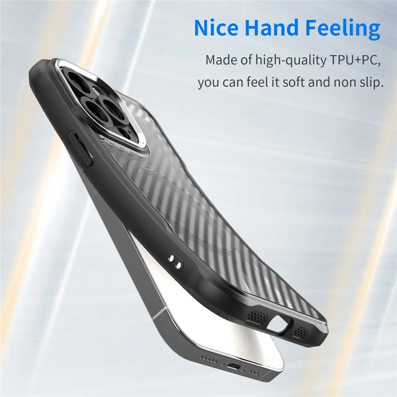 For iPhone 13 Pro Magnetic Phone Case TPU+PC Back Cover Carbon Fiber Texture - Black
