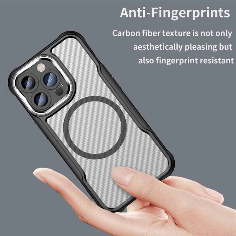 For iPhone 13 Pro Magnetic Phone Case TPU+PC Back Cover Carbon Fiber Texture - Black