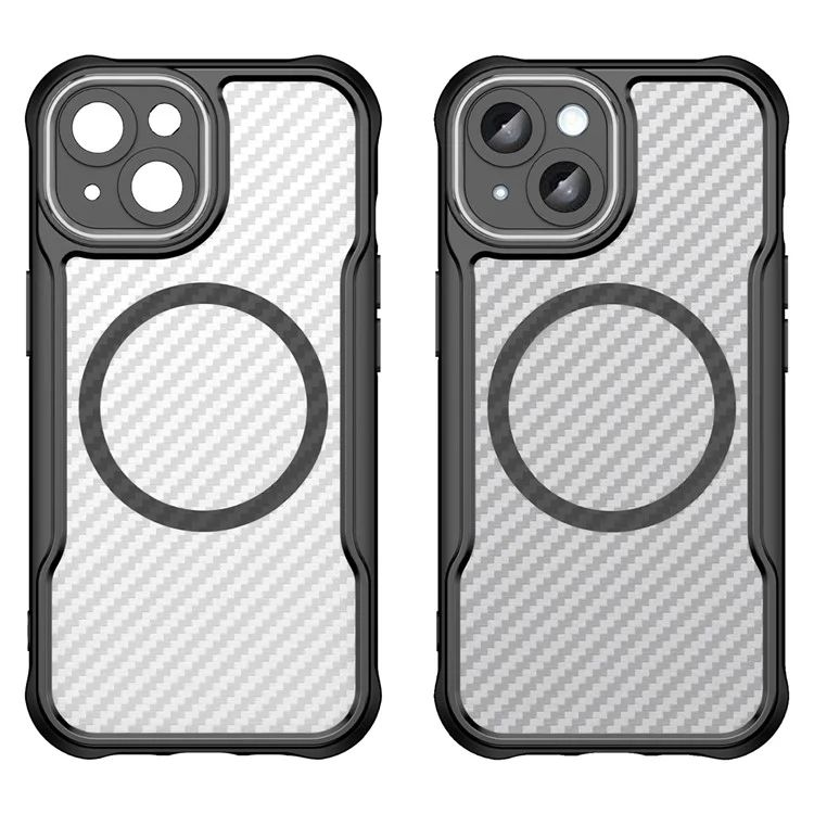 For iPhone 15 Case Compatible with MagSafe Carbon Fiber Texture TPU+PC Phone Cover - Black