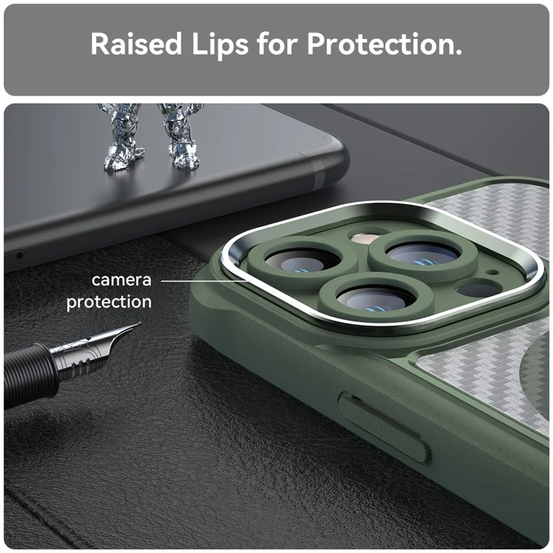 For iPhone 14 Pro Max Magnetic Case TPU+PC Translucent Carbon Fiber Texture Phone Cover - Green
