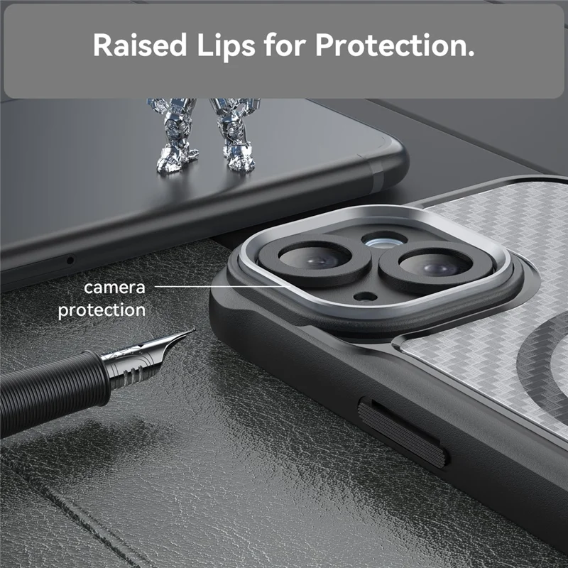 For iPhone 15 Plus / 14 Plus Magnetic Case Translucent Carbon Fiber Texture TPU+PC Phone Cover - Black