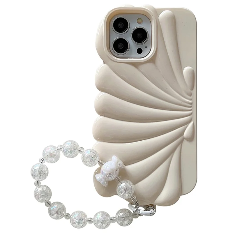 For iPhone 13 Pro Case Seashell Shape Glossy TPU Phone Cover with Bracelet Chain - Beige