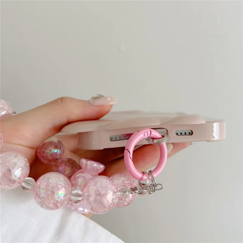 For iPhone 13 Pro Case Seashell Shape Glossy TPU Phone Cover with Bracelet Chain - Beige