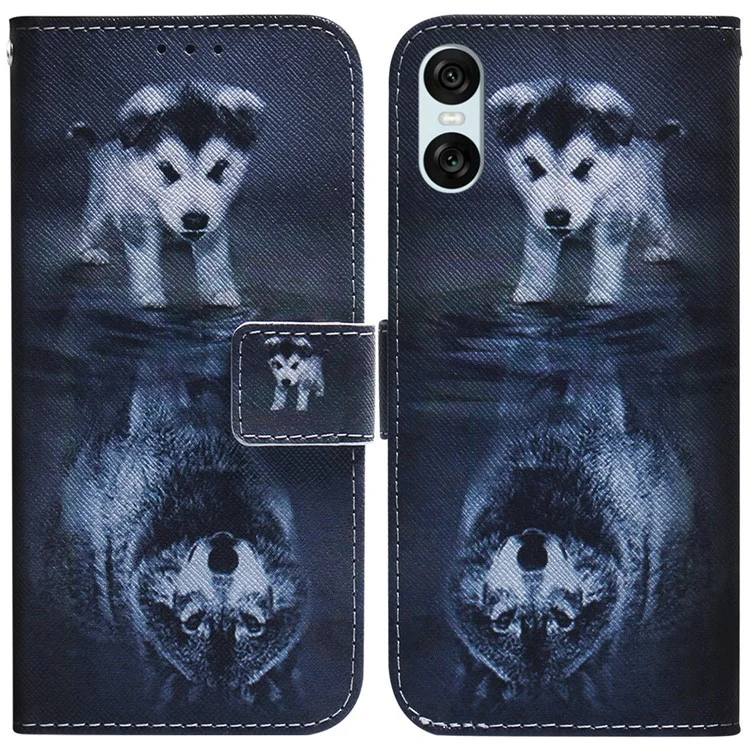 Funda para teléfono Sony Xperia 10 VI, con estampado de patrón, cuero de PU antiarañazos y tapa de billetera - Perro y Lobo