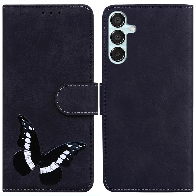 Per Samsung Galaxy M15 5G / F15 5G Custodia Portafoglio con Motivo a Farfalla - Nero