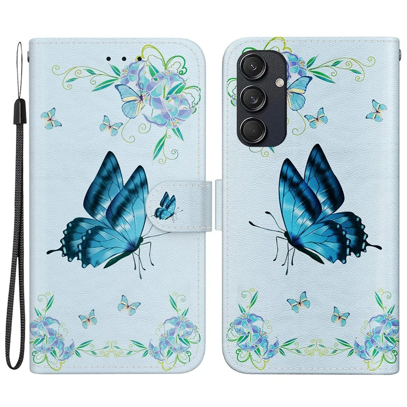 For Samsung Galaxy M55 5G / C55 5G / F55 5G Wallet Phone Case Pattern Print Leather Shockproof Cover - Blue Butterfly Flower