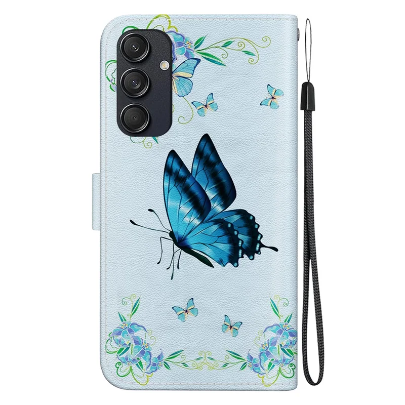 For Samsung Galaxy M55 5G / C55 5G / F55 5G Wallet Phone Case Pattern Print Leather Shockproof Cover - Blue Butterfly Flower
