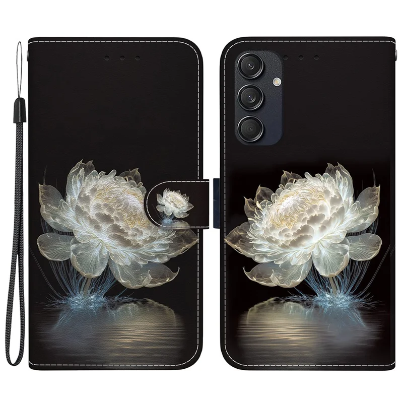 For Samsung Galaxy M55 5G / C55 5G / F55 5G Wallet Phone Case Pattern Print Leather Shockproof Cover - Crystal Peony