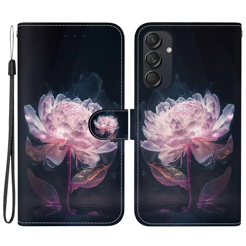 For Samsung Galaxy M55 5G / C55 5G / F55 5G Wallet Phone Case Pattern Print Leather Shockproof Cover - Purple Peony