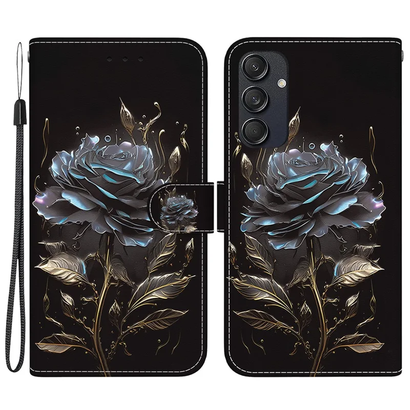 For Samsung Galaxy M55 5G / C55 5G / F55 5G Wallet Phone Case Pattern Print Leather Shockproof Cover - Black Rose
