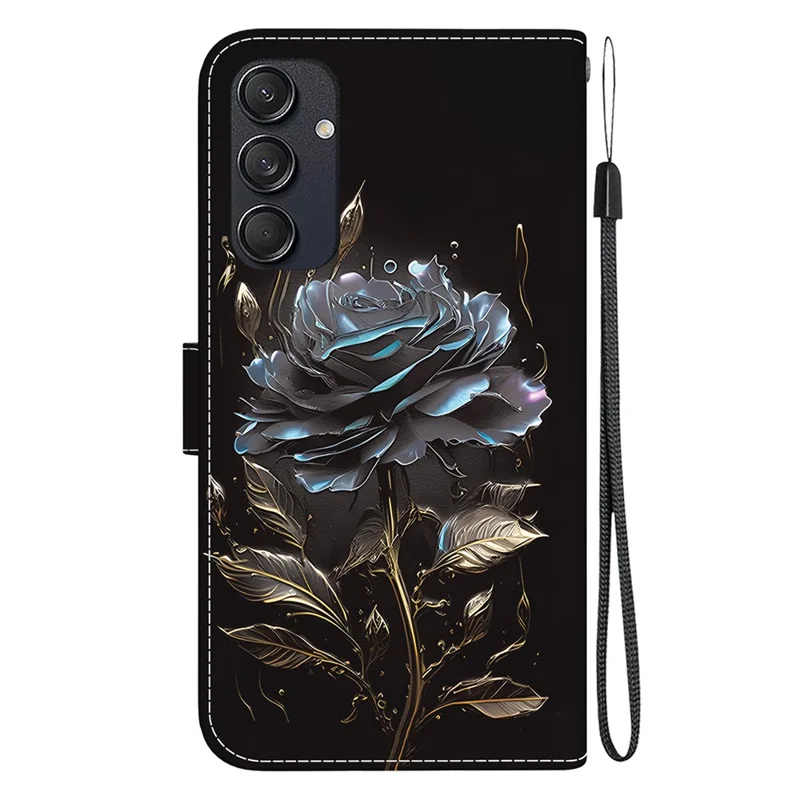 For Samsung Galaxy M55 5G / C55 5G / F55 5G Wallet Phone Case Pattern Print Leather Shockproof Cover - Black Rose