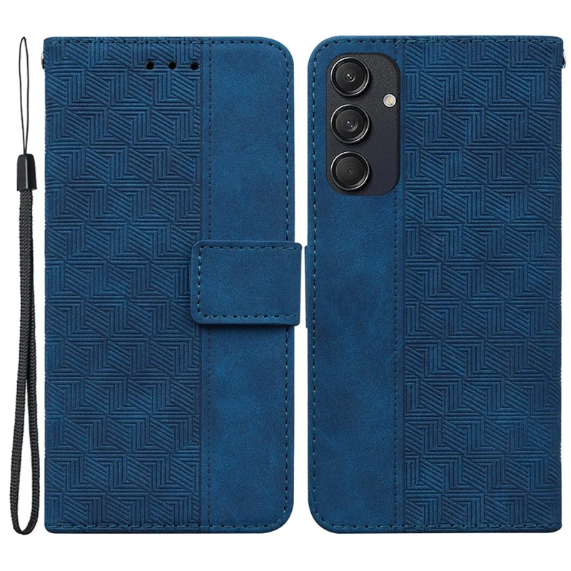 For Samsung Galaxy M55 5G / C55 5G / F55 5G Case Imprinted Geometry PU Leather Protective Cover - Blue