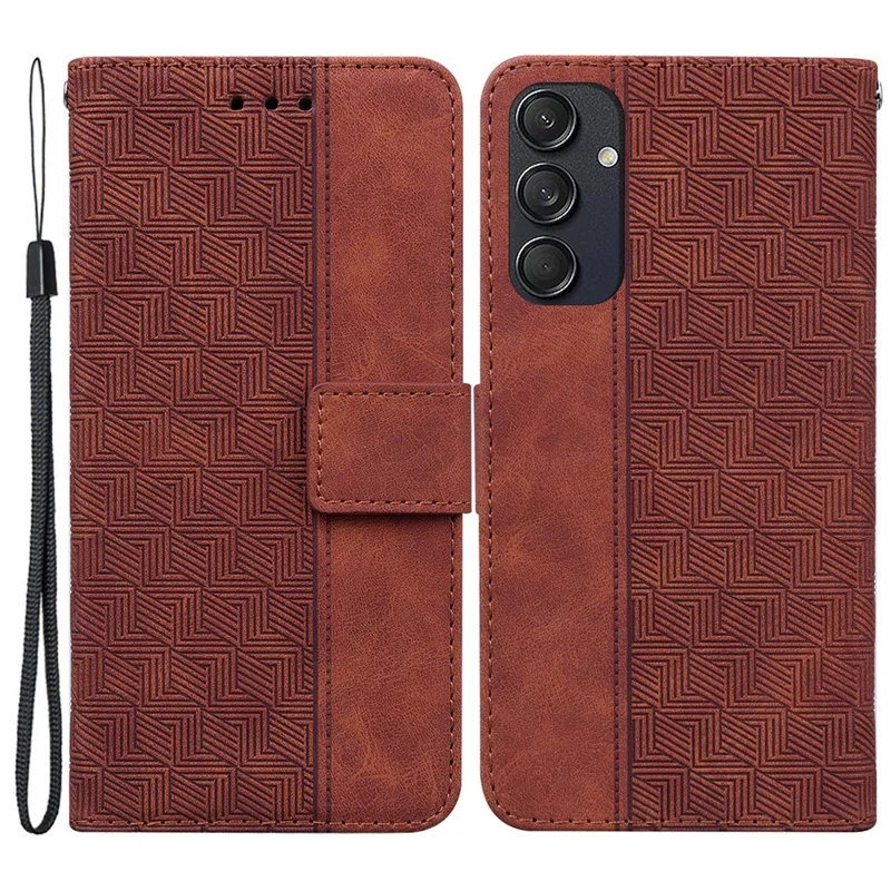 For Samsung Galaxy M55 5G / C55 5G / F55 5G Case Imprinted Geometry PU Leather Protective Cover - Brown