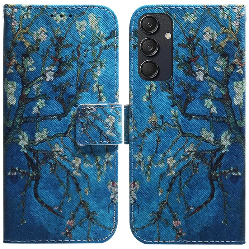 For Samsung Galaxy M55 5G / C55 5G / F55 5G Case PU Leather Pattern Print Wallet Phone Cover - Apricot Flowers