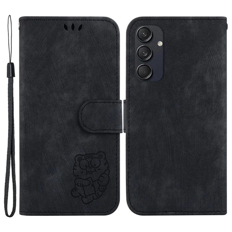 Para Samsung Galaxy M55 5G / C55 5G / F55 5G Funda Billetera Tiger Impreso Funda de Piel Telefónica - Negro