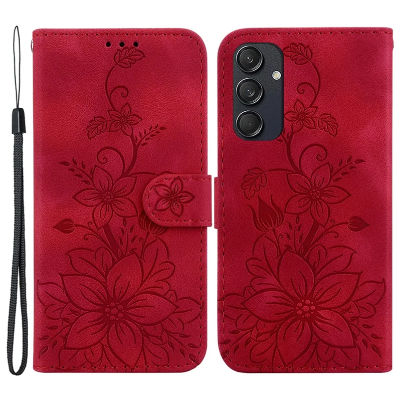 For Samsung Galaxy M55 5G / C55 5G / F55 5G Case with Hand Strap PU Leather Flower Phone Cover - Red
