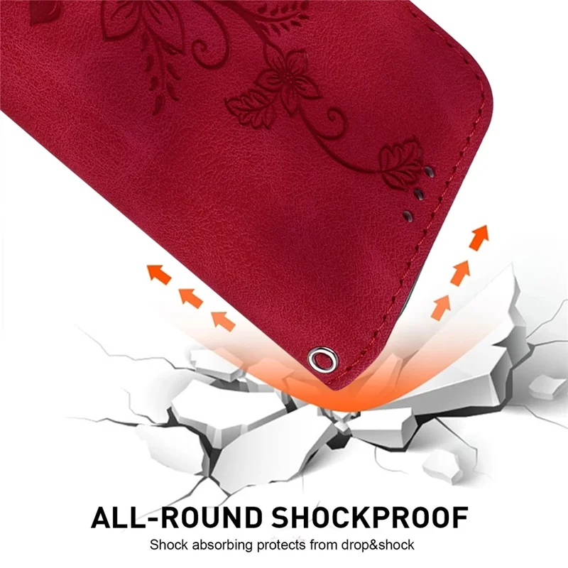 For Samsung Galaxy M55 5G / C55 5G / F55 5G Case with Hand Strap PU Leather Flower Phone Cover - Red