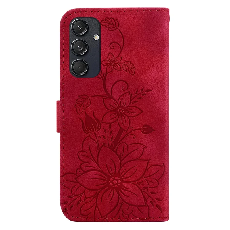For Samsung Galaxy M55 5G / C55 5G / F55 5G Case with Hand Strap PU Leather Flower Phone Cover - Red