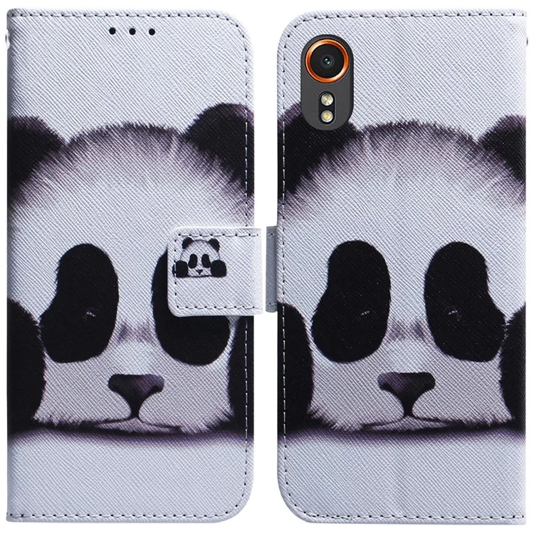 For Samsung Galaxy Xcover7 Case PU Leather Pattern Magnetic Clasp Stand Function Phone Cover - Panda
