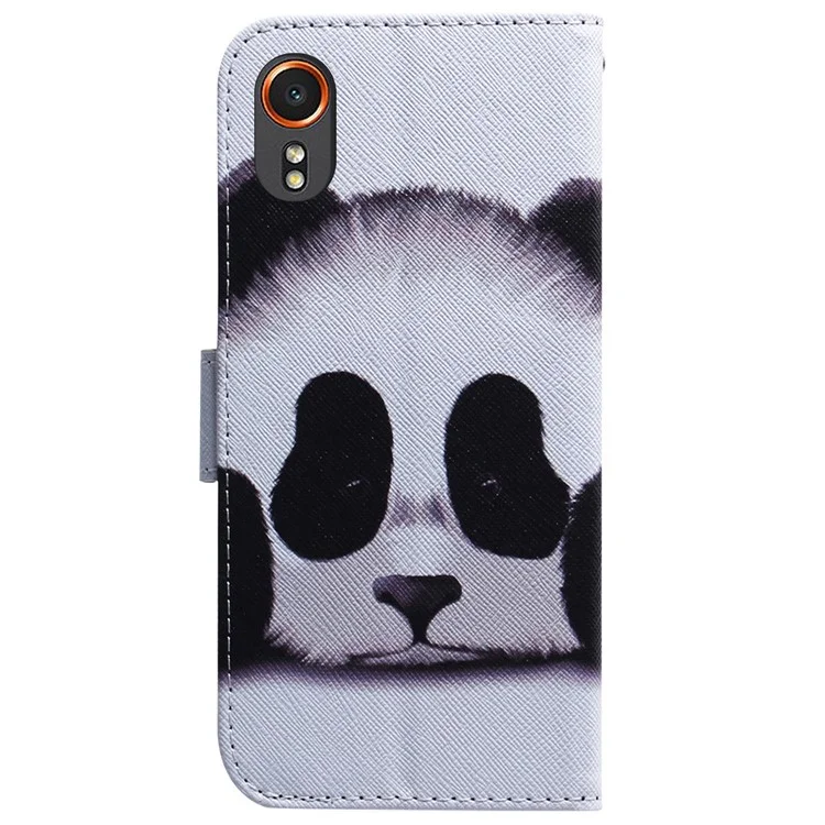 For Samsung Galaxy Xcover7 Case PU Leather Pattern Magnetic Clasp Stand Function Phone Cover - Panda