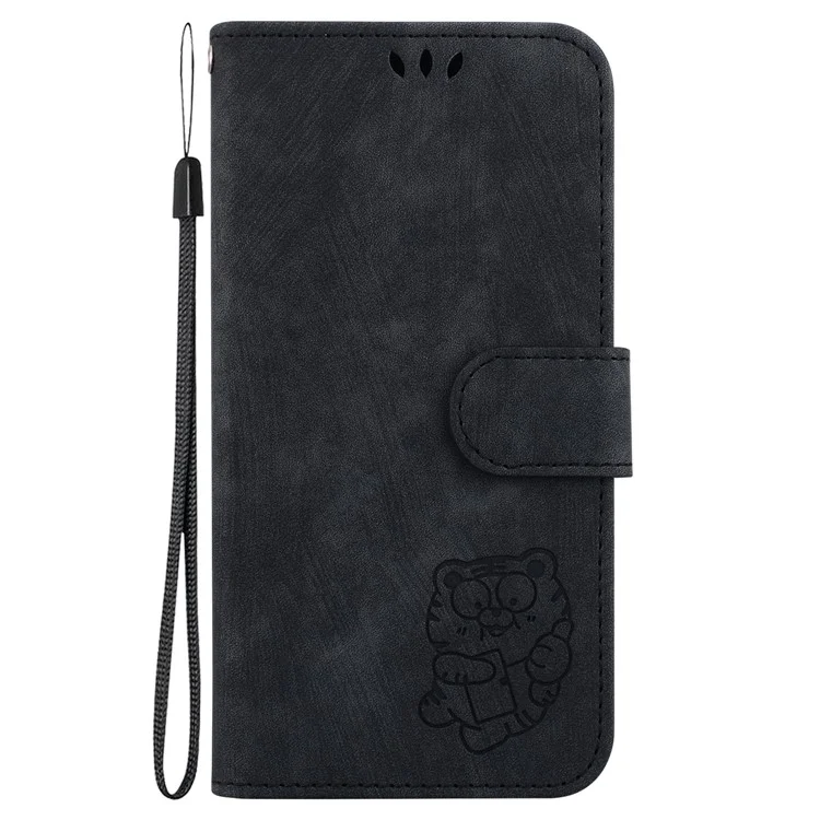 For Samsung Galaxy Xcover7 Case Cute Tiger Leather Card Holder / Cash Slots Phone Cover - Black