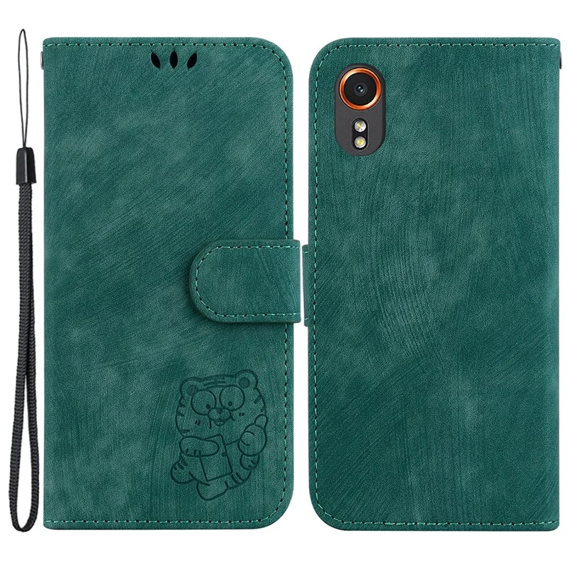 Para o Caso Samsung Galaxy Xcover7 Cute Tiger Leather Card Holder/Cash Slots Phone Cover - Verde