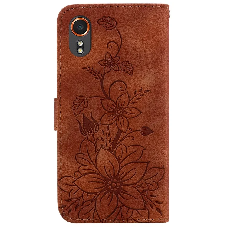 Pour Samsung Galaxy Xcover7 Étui Fleur Étui Téléphone en Cuir avec Fonction Portefeuille - Marron
