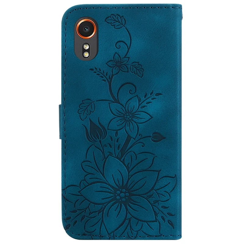 For Samsung Galaxy Xcover7 Case Flower Leather Phone Cover with Wallet Function - Dark Blue
